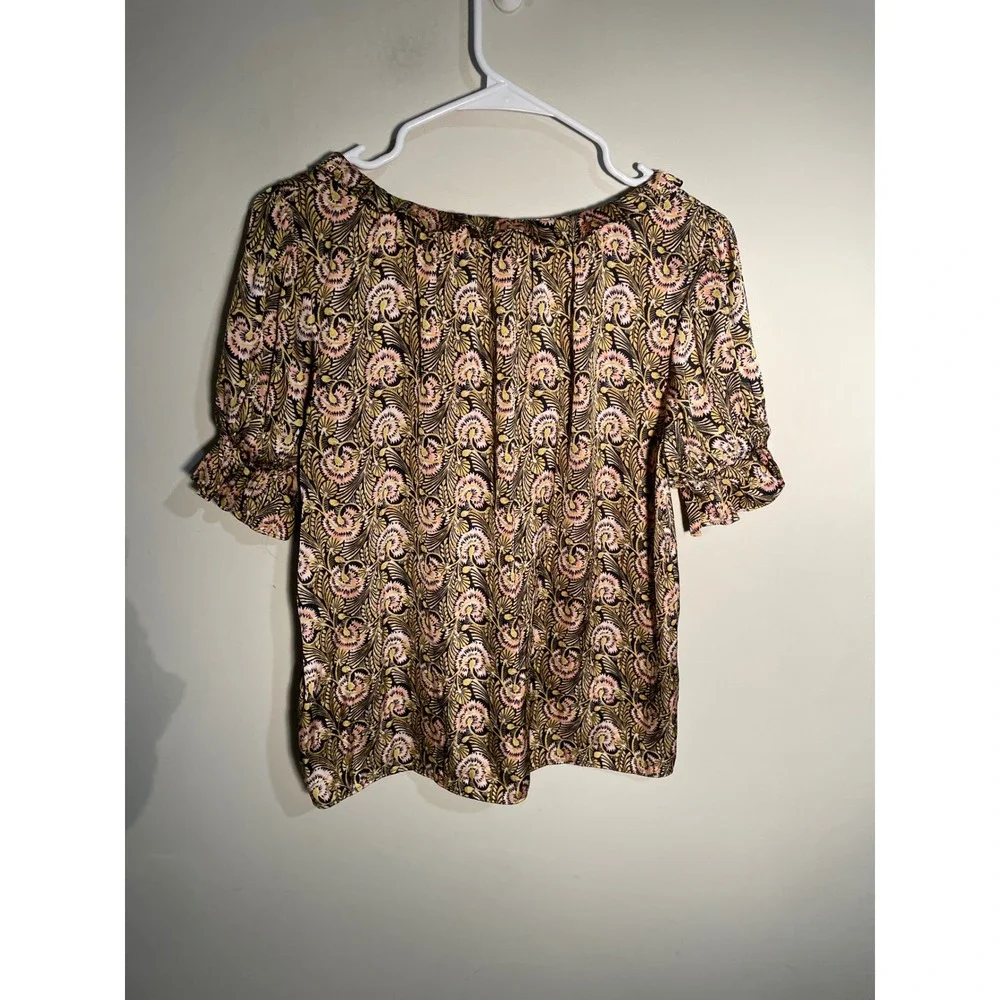 J.Crew Ruffle Featherweight Satin Scoopneck Top in Dandelion Swirl Size Small